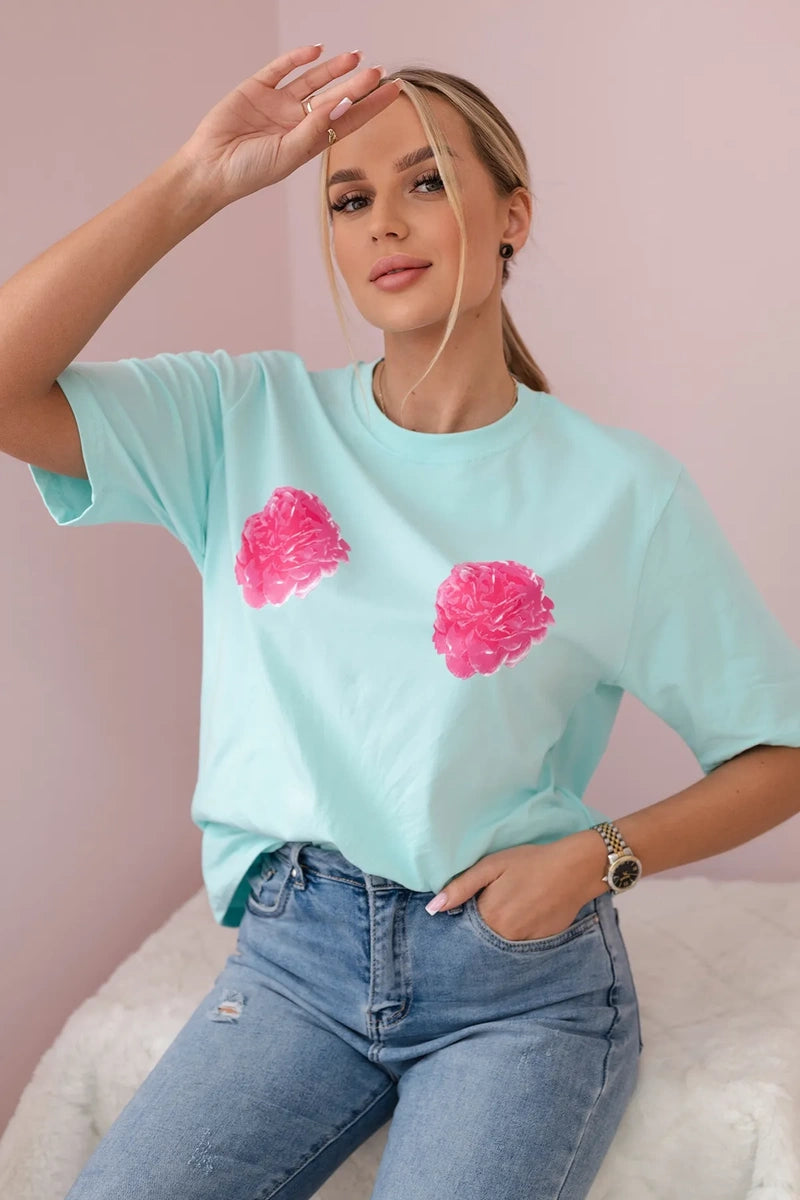 Bavlnené tričko Floral mentolové